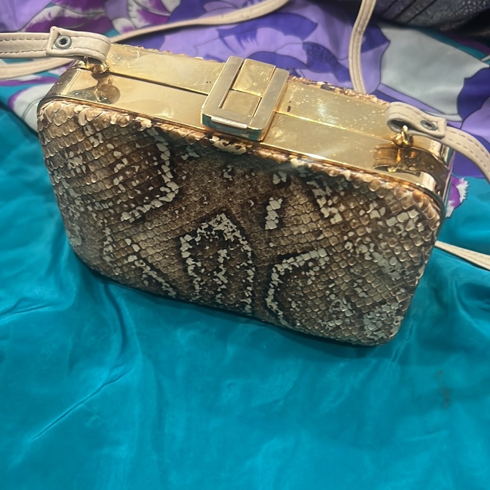 Genuine Python And Brass Shoulder Bag - image 2